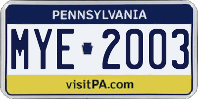 PA license plate MYE2003