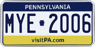 PA license plate MYE2006