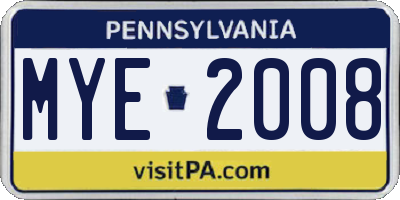 PA license plate MYE2008