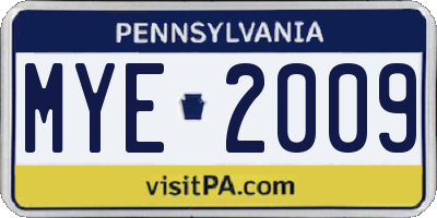 PA license plate MYE2009