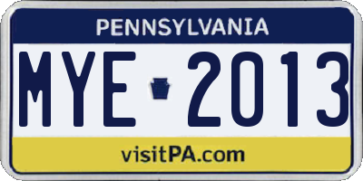 PA license plate MYE2013
