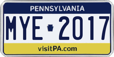 PA license plate MYE2017