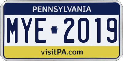 PA license plate MYE2019