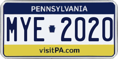 PA license plate MYE2020