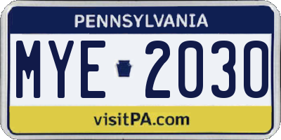 PA license plate MYE2030