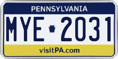 PA license plate MYE2031