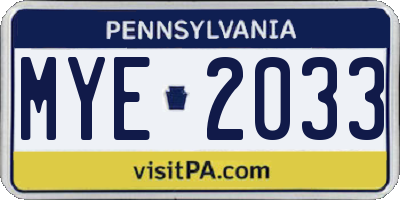 PA license plate MYE2033