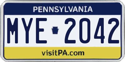 PA license plate MYE2042