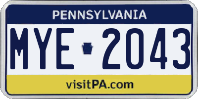 PA license plate MYE2043