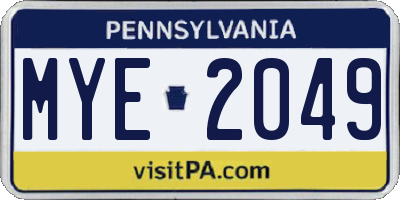 PA license plate MYE2049