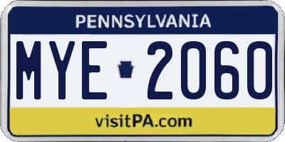 PA license plate MYE2060