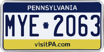 PA license plate MYE2063