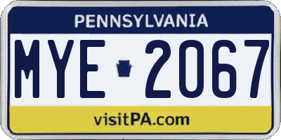 PA license plate MYE2067