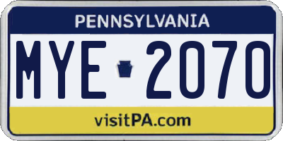 PA license plate MYE2070