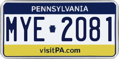 PA license plate MYE2081