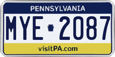 PA license plate MYE2087