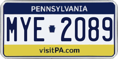 PA license plate MYE2089