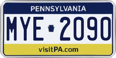 PA license plate MYE2090