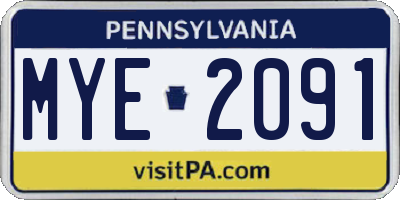 PA license plate MYE2091