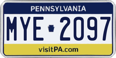 PA license plate MYE2097