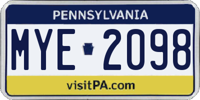 PA license plate MYE2098