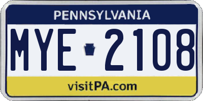PA license plate MYE2108
