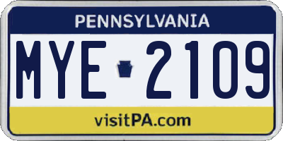 PA license plate MYE2109