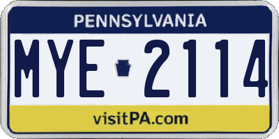PA license plate MYE2114