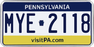 PA license plate MYE2118