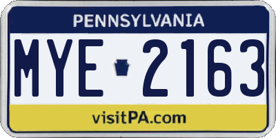 PA license plate MYE2163