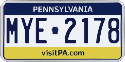 PA license plate MYE2178