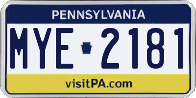PA license plate MYE2181