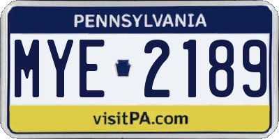 PA license plate MYE2189