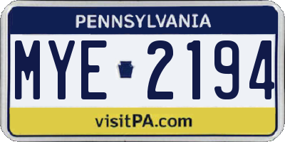 PA license plate MYE2194