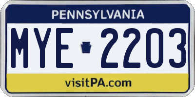 PA license plate MYE2203