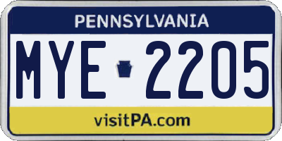PA license plate MYE2205