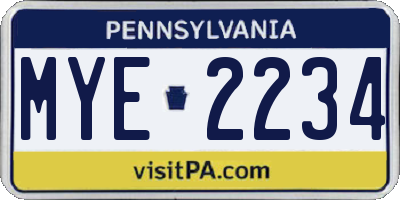 PA license plate MYE2234