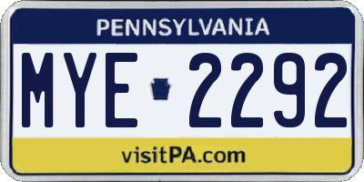 PA license plate MYE2292