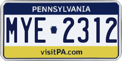 PA license plate MYE2312