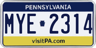 PA license plate MYE2314