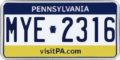 PA license plate MYE2316