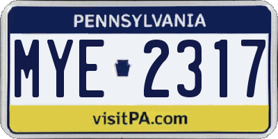 PA license plate MYE2317