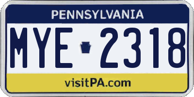 PA license plate MYE2318