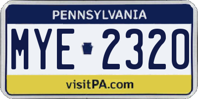 PA license plate MYE2320