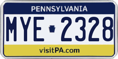 PA license plate MYE2328