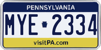 PA license plate MYE2334