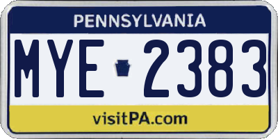 PA license plate MYE2383
