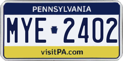 PA license plate MYE2402