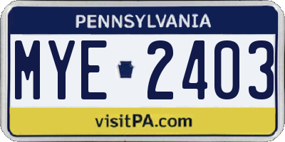 PA license plate MYE2403