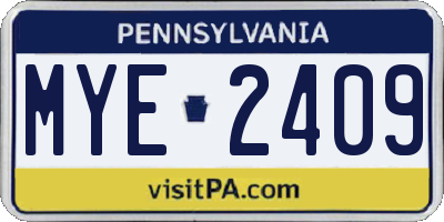 PA license plate MYE2409